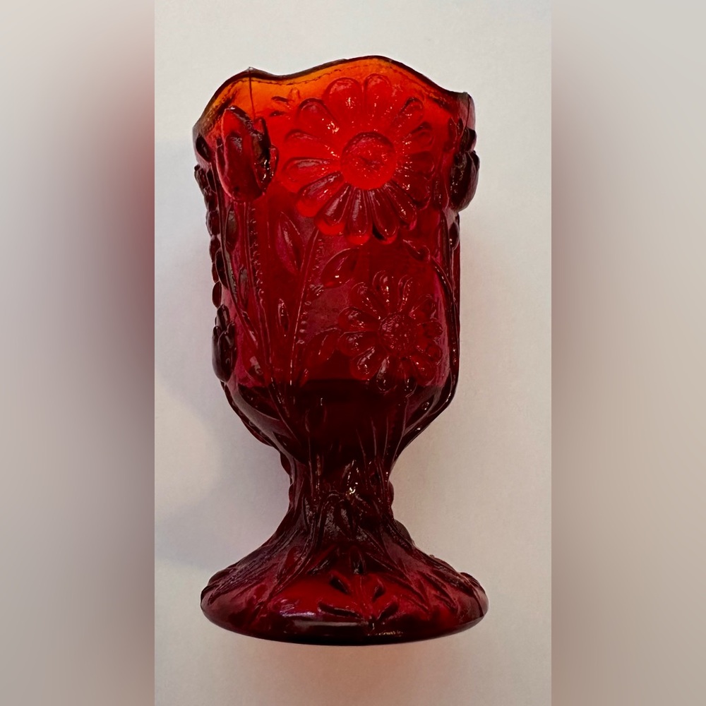 Fenton Ruby Red Floral Embossed Compote - Picture 8 of 11